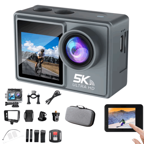 Cameră video sport 5K Ultra HD cu accesorii și ecran tactil