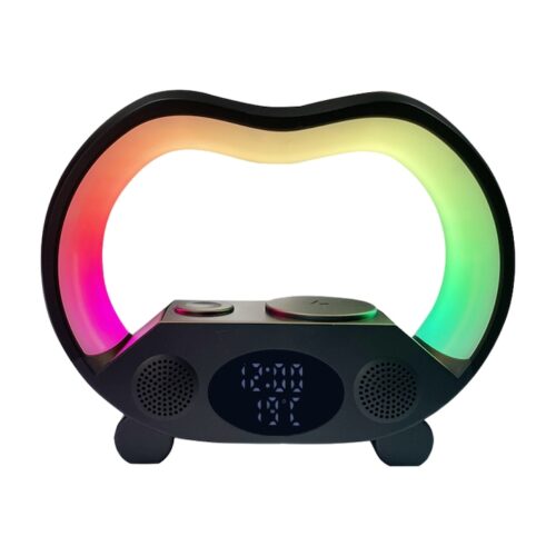 Boxa Inteligentă cu LED RGB 6 în 1 IdealTI, Încărcare Wireless 15W, Ceas, Telecomandă, Alarmă și Lampa Bluetooth