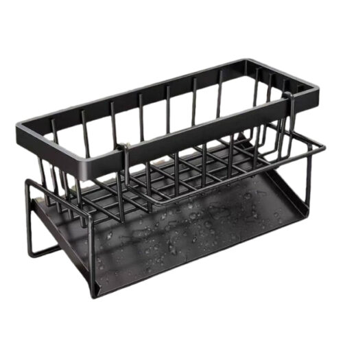 Suport pentru burete, lavete și detergent vase din oțel inoxidabil, Negru