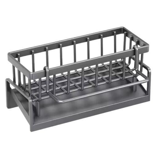 Suport pentru burete, lavete și detergent vase din oțel inoxidabil IdealTi, multifuncțional, Gri