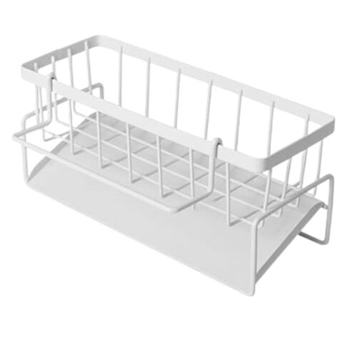 Suport pentru burete, lavete și detergent vase din oțel inoxidabil IdealTi, multifuncțional, Alb