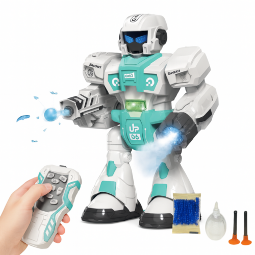 Robot Inteligent Multifunctional cu Telecomanda IdealTI®, Efect Spray Abur, Sistem Shooting cu Gloante Gel, Lumini LED, Muzica, Mod Dans si Programare Automata