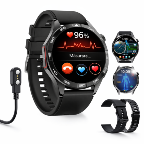 Smartwatch Bărbați IdealTI® HealthPro X5 | Display 1.85”, Apel Bluetooth, EKG, Puls, Tensiune, iOS & Android