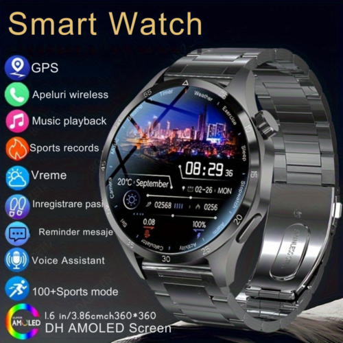 Ceas Smartwatch cu GPS  Pentru Barbati GT4-Pro IdealTI® Ecran AMOLED 1.6" HD 360x360, Apel Bluetooth, Notificari, Monitorizare Sanatatii , iOS si Android
