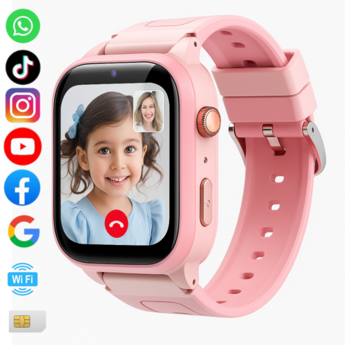 Ceas Smartwatch Pentru Copii IdealTI, 4G cu GPS, Monitorizare Traseu,Mod Spion, Buton SOS, Cartela SIM,WhatsApp, Facebook,TikTok, Apelare Telefonica, Apel Video, Camera Foto, Blocare Apel, Localizare GPS+LBS, Alarma, Baterie 800 mAh, Roz