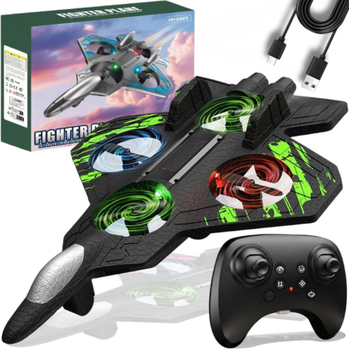 Avion cu Telecomandă IdealTI®Rotire 360°, 3 Viteze, 4 Motoare Puternice, LED, Stabilizare Automată, Dronă pentru Copii și Adulți, Negru/Verde