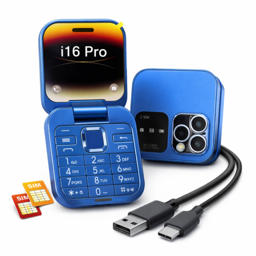 Telefon cu Clapetă Dual SIM IdealTI® 1000mAh, Taste Mari, Bluetooth, Radio FM, USB-C, Albastru