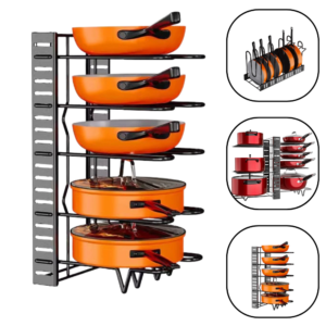 Organizator Tigăi și Capace 5 Niveluri, Raft Reglabil Vertical/Orizontal | IdealTI®