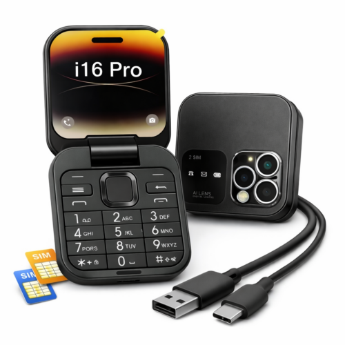 Telefon cu clapeta IdealTI® Dual SIM 2 Nano, 1000mAh, Bluetooth, Radio FM, Taste Mari, Lanterna LED, USB Type-C, Negru