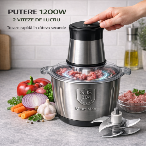 Tocător Electric 2L 1200W cu 4 Lame Inox IdealTI® – Tocare Rapidă Legume și Carne