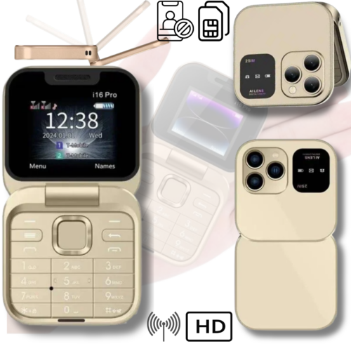 Telefon cu Clapetă Dual SIM IdealTI® 1000mAh, Taste Mari, Bluetooth, Radio FM, USB-C, Gold