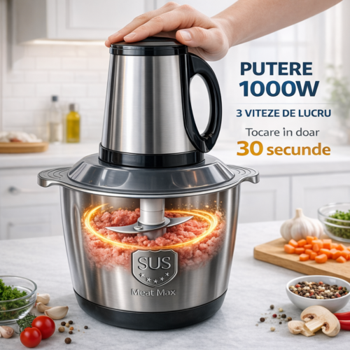 Tocător Electric Multifuncțional 5L 1000W cu 6 Lame Inox și 3 Viteze – Tocare Carne și Legume IdealTi